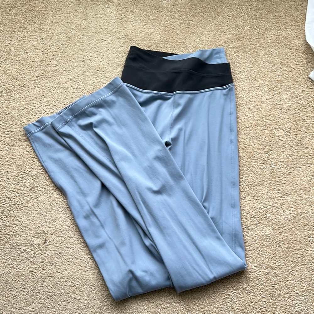 Lululemon Astro pants. Flared crossover waist. High waisted. Light blue